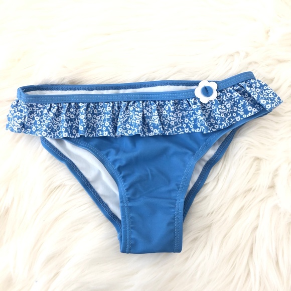 Floral Smocked Swimsuit Swim Flower Ruffle Tankini Blue White Ruffle Girls 6 NEW - Picture 5 of 6